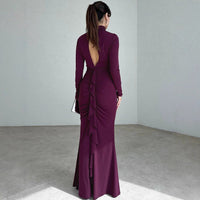 Women's Jersey Ruched Maxi Dress with High Keyhole Neck - Maisie London