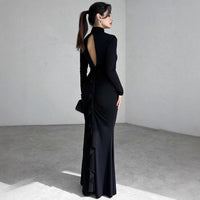 Women's Jersey Ruched Maxi Dress with High Keyhole Neck - Maisie London