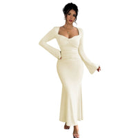Women's Apricot Fishtail Maxi Dress with Twist Front and Bell Cuffs - Maisie London