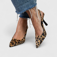 Women's Brown Leopard Print Slingback Heels with Pointed-Toe - Maisie London