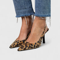 Women's Brown Leopard Print Slingback Heels with Pointed-Toe - Maisie London