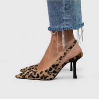 Women's Brown Leopard Print Slingback Heels with Pointed-Toe - Maisie London