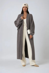 Women's Mohair-Look Maxi Cardigan with Open-Front and Wide Sleeves - Maisie London