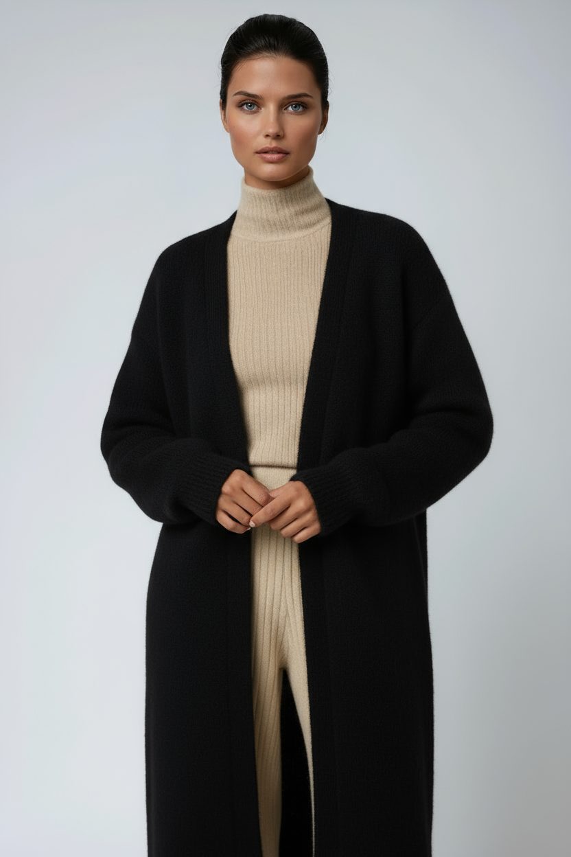 Women's Mohair-Look Maxi Cardigan with Open-Front and Wide Sleeves - Maisie London