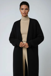 Women's Mohair-Look Maxi Cardigan with Open-Front and Wide Sleeves - Maisie London