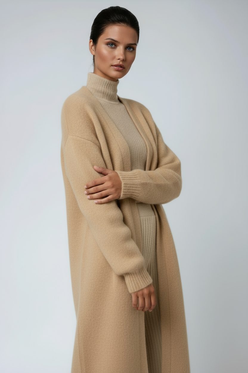 Women's Mohair-Look Maxi Cardigan with Open-Front and Wide Sleeves - Maisie London