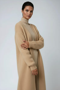 Women's Mohair-Look Maxi Cardigan with Open-Front and Wide Sleeves - Maisie London