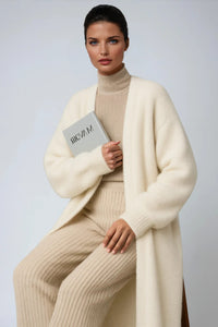 Women's Mohair-Look Maxi Cardigan with Open-Front and Wide Sleeves - Maisie London