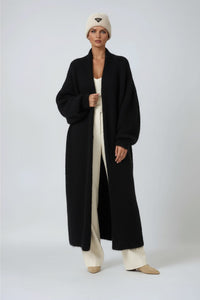 Women's Mohair-Look Maxi Cardigan with Open-Front and Wide Sleeves - Maisie London