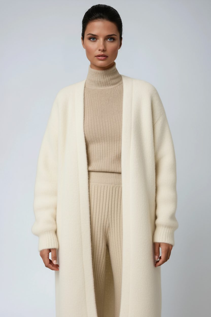 Women's Mohair-Look Maxi Cardigan with Open-Front and Wide Sleeves - Maisie London