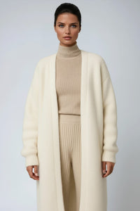 Women's Mohair-Look Maxi Cardigan with Open-Front and Wide Sleeves - Maisie London