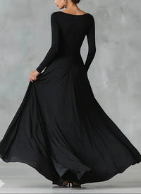 Women's Jersey Maxi Dress with Ruched Waist and Long Sleeves - Maisie London