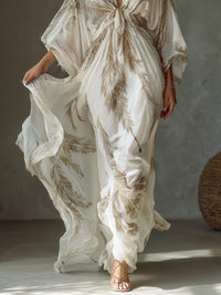 Women's Ivory Chiffon Maxi Dress with Twist Front and Dolman Sleeves - Maisie London