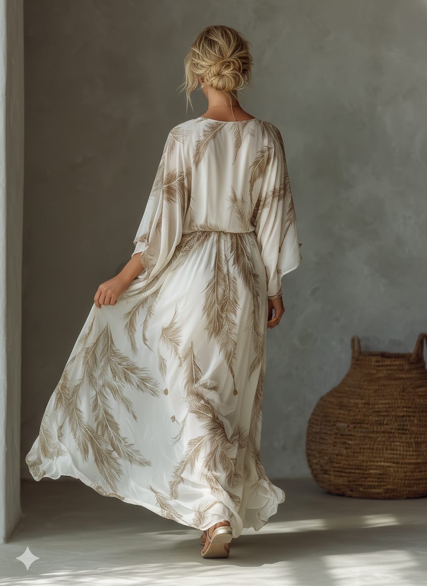 Women's Ivory Chiffon Maxi Dress with Twist Front and Dolman Sleeves - Maisie London