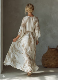Women's Ivory Chiffon Maxi Dress with Twist Front and Dolman Sleeves - Maisie London