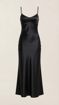 Women's Satin Slip Maxi Dress with V-Neck and Strappy Tie Back - Maisie London