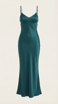 Women's Satin Slip Maxi Dress with V-Neck and Strappy Tie Back - Maisie London