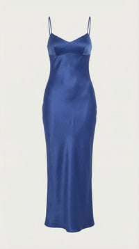 Women's Satin Slip Maxi Dress with V-Neck and Strappy Tie Back - Maisie London