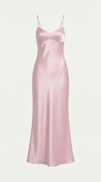 Women's Satin Slip Maxi Dress with V-Neck and Strappy Tie Back - Maisie London