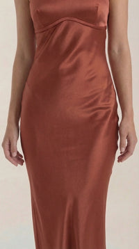 Women's Satin Slip Maxi Dress with V-Neck and Strappy Tie Back - Maisie London