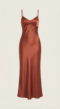 Women's Satin Slip Maxi Dress with V-Neck and Strappy Tie Back - Maisie London