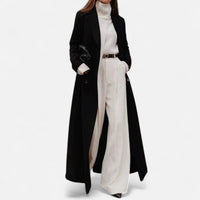 Women's Black Wool-Look Maxi Coat with Notch Lapels and Buttons - Maisie London