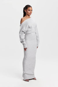 Women's Knitted Off-Shoulder Maxi Dress with Long Sleeves - Maisie London