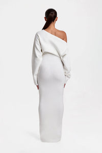 Women's Knitted Off-Shoulder Maxi Dress with Long Sleeves - Maisie London