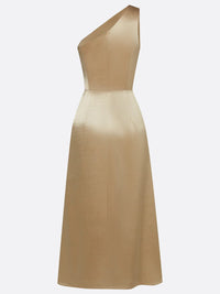 Women's Satin One-Shoulder Midi Dress with Ruched Waist and Drape - Maisie London