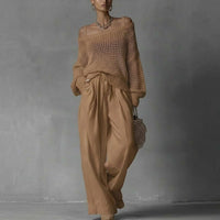 Women's Open-Knit Off-Shoulder Top and Wide-Leg Trouser Co-ord Set - Maisie London