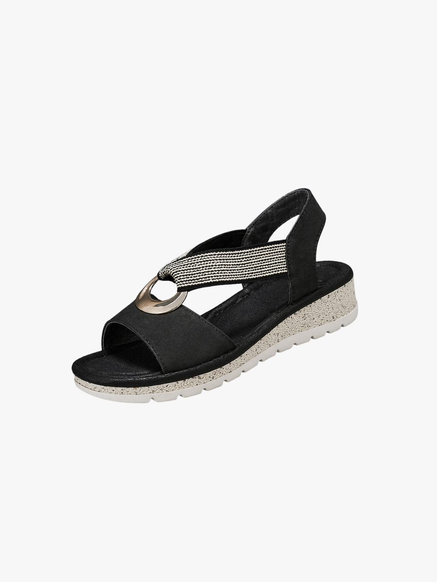 Women's Open-Toe Slingback Wedge Sandals with Ring Detail - Maisie London
