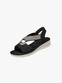 Women's Open-Toe Slingback Wedge Sandals with Ring Detail - Maisie London