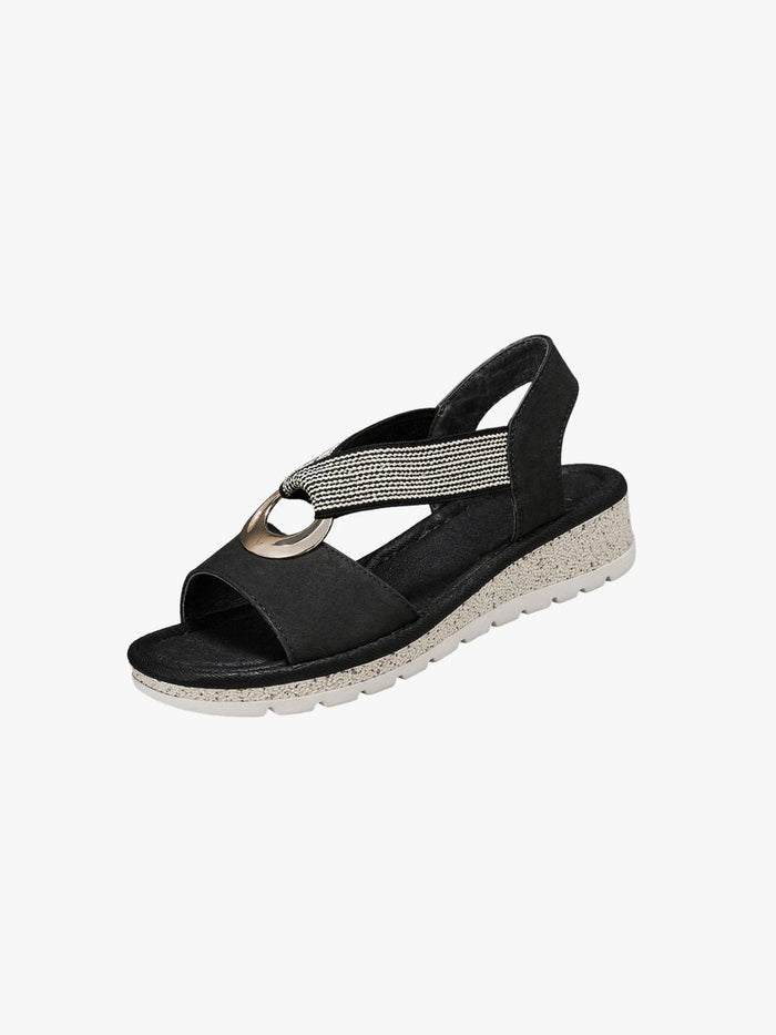 Women's Open-Toe Slingback Wedge Sandals with Ring Detail - Maisie London