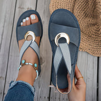 Women's Open-Toe Slingback Wedge Sandals with Ring Detail - Maisie London