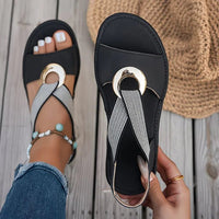 Women's Open-Toe Slingback Wedge Sandals with Ring Detail - Maisie London