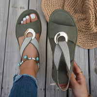 Women's Open-Toe Slingback Wedge Sandals with Ring Detail - Maisie London