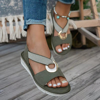 Women's Open-Toe Slingback Wedge Sandals with Ring Detail - Maisie London