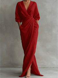 Women's Linen-Look Wrap Maxi Dress with Twist Waist and Front Split - Maisie London