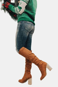Women's Faux Suede Over-The-Knee Boots with Block Heel and Side Zip - Maisie London