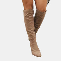 Women's Faux Suede Over-The-Knee Boots with Block Heel and Side Zip - Maisie London