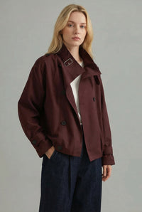 Women's Oversized Cropped Trench Jacket with Buckle Collar - Maisie London