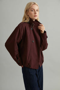 Women's Oversized Cropped Trench Jacket with Buckle Collar - Maisie London