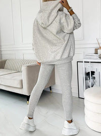 Women's Oversized Hooded Co-ord Set with Button Placket and Leggings - Maisie London