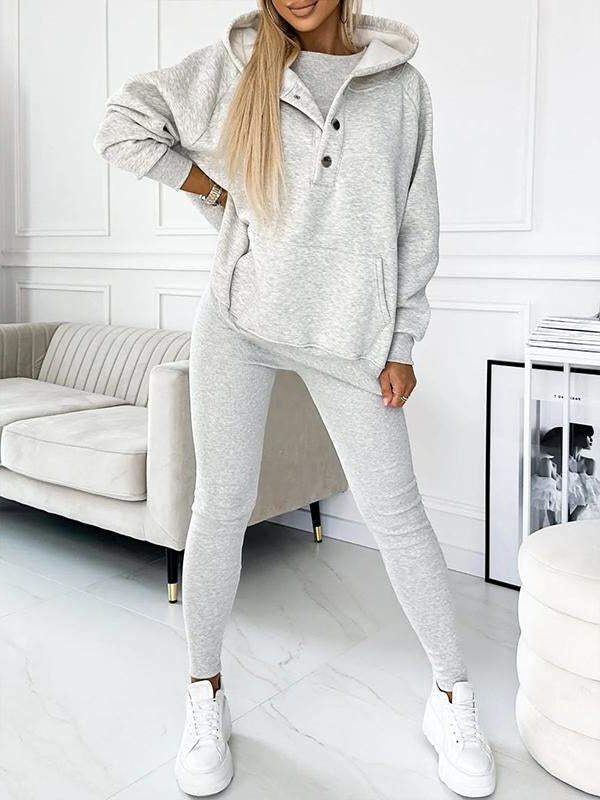 Women's Oversized Hooded Co-ord Set with Button Placket and Leggings - Maisie London