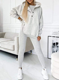 Women's Oversized Hooded Co-ord Set with Button Placket and Leggings - Maisie London