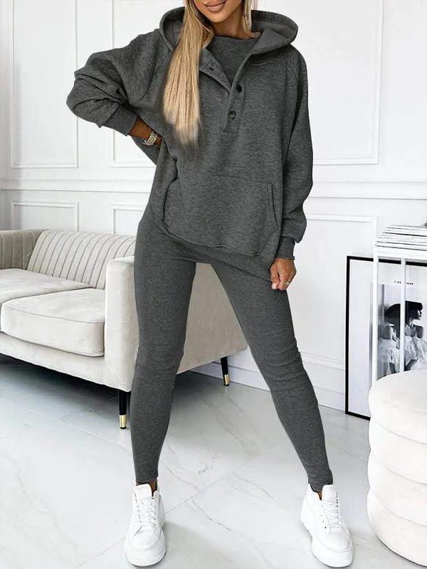 Women's Oversized Hooded Co-ord Set with Button Placket and Leggings - Maisie London