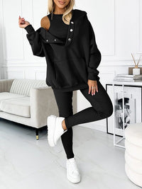 Women's Oversized Hooded Co-ord Set with Button Placket and Leggings - Maisie London