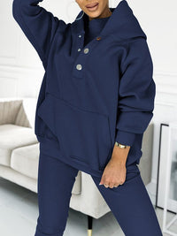 Women's Oversized Hooded Co-ord Set with Button Placket and Leggings - Maisie London