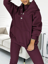 Women's Oversized Hooded Co-ord Set with Button Placket and Leggings - Maisie London