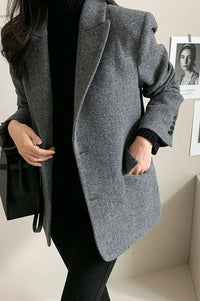 Women's Herringbone Oversized Blazer with Notch Lapels and Pockets - Maisie London